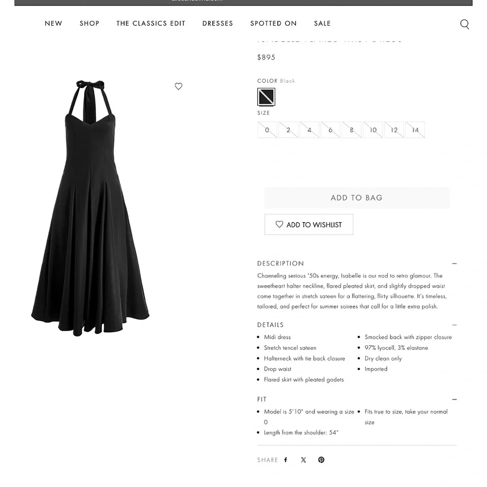 Alice + Olivia Isabelle Black Structured Pleated Flared Midi Dress